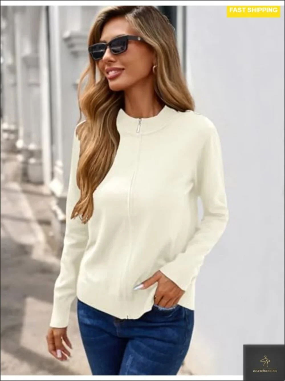 Women's Zip Up Cardigan Sweater Long Sleeve Lightweight Casual Knit Jacket